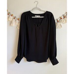Trina Turk Black Long Sleeve Chiffon Top Careerwear Modest Contemporary Office L